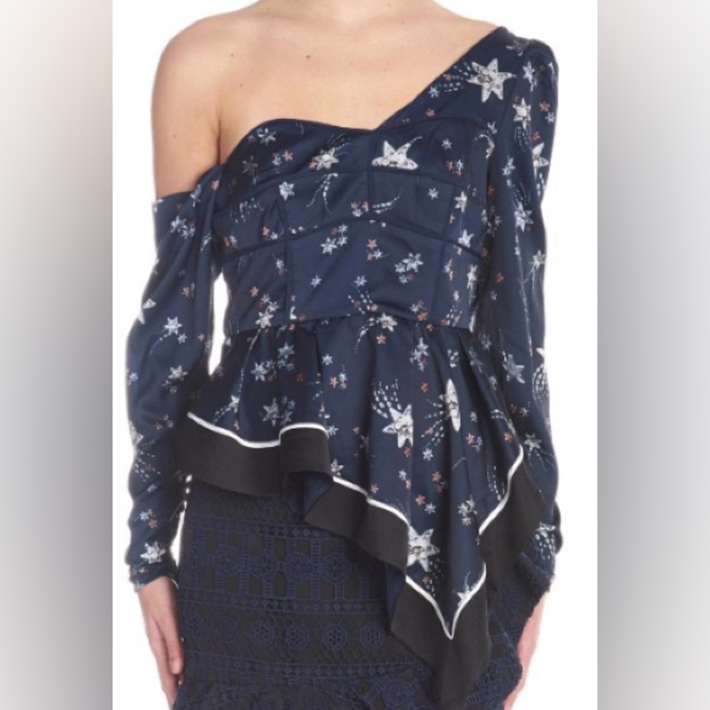 Self-Portrait Navy Asymmetrical Blouse